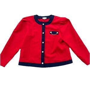 Vintage Goodtimes Red Navy Button Up Blazer Jacket Gold Chain Accent Womens M